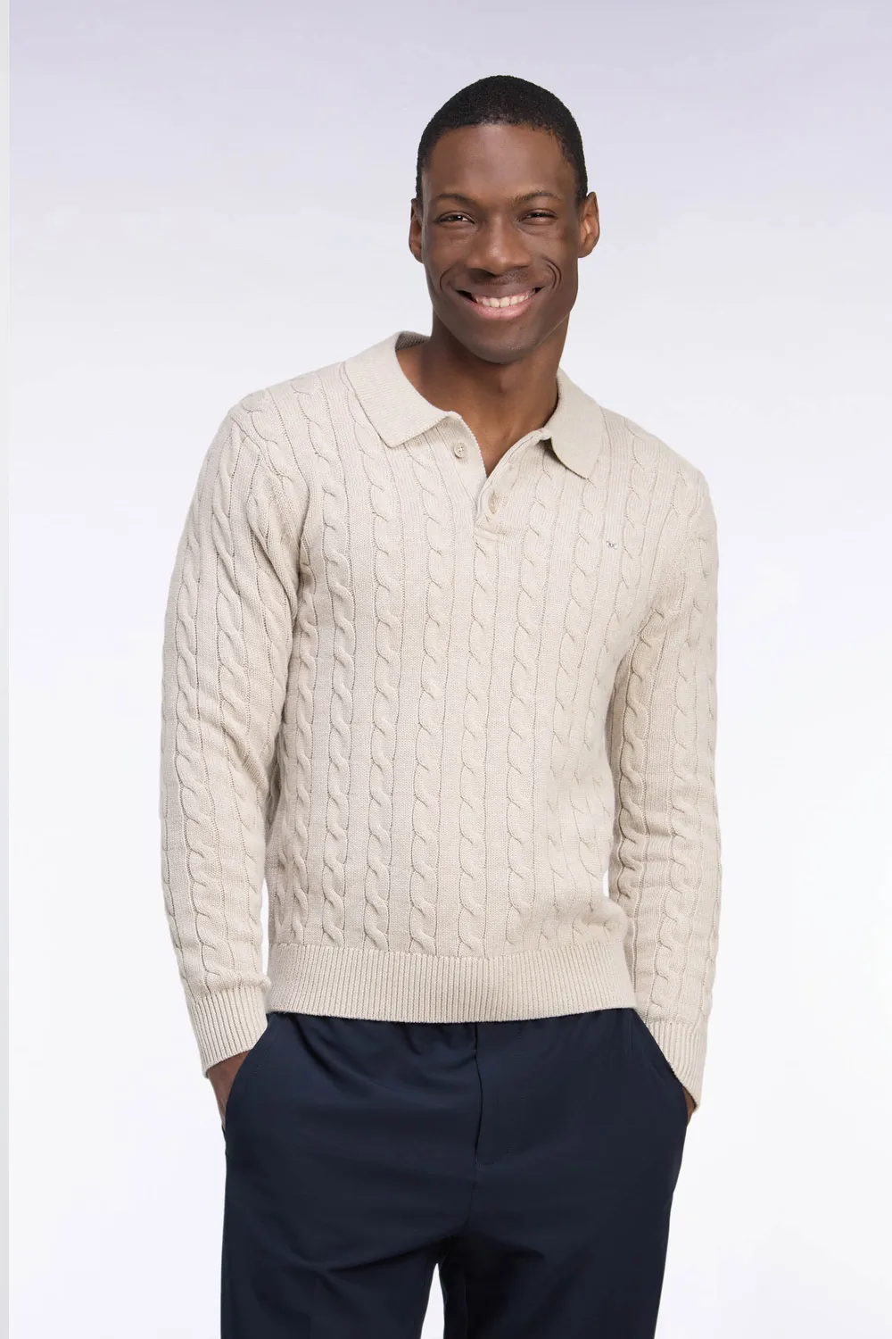 Eden Park pull torsades beige coton homme col maillot