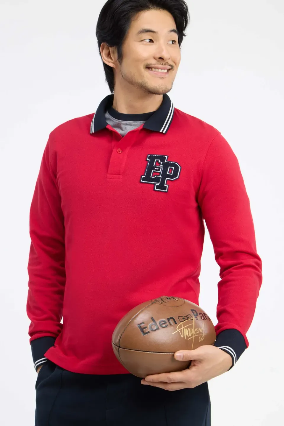 Eden Park College polo manches longues rouge piqué coton