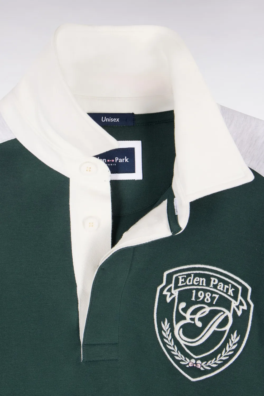 Eden Park sweat vert col maillot unisexe interlock loose