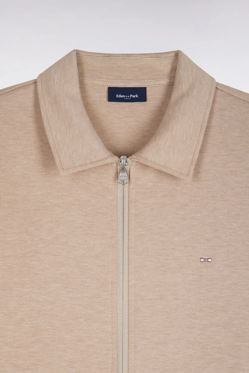 Eden Park sweat zippé col polo beige coupe droite