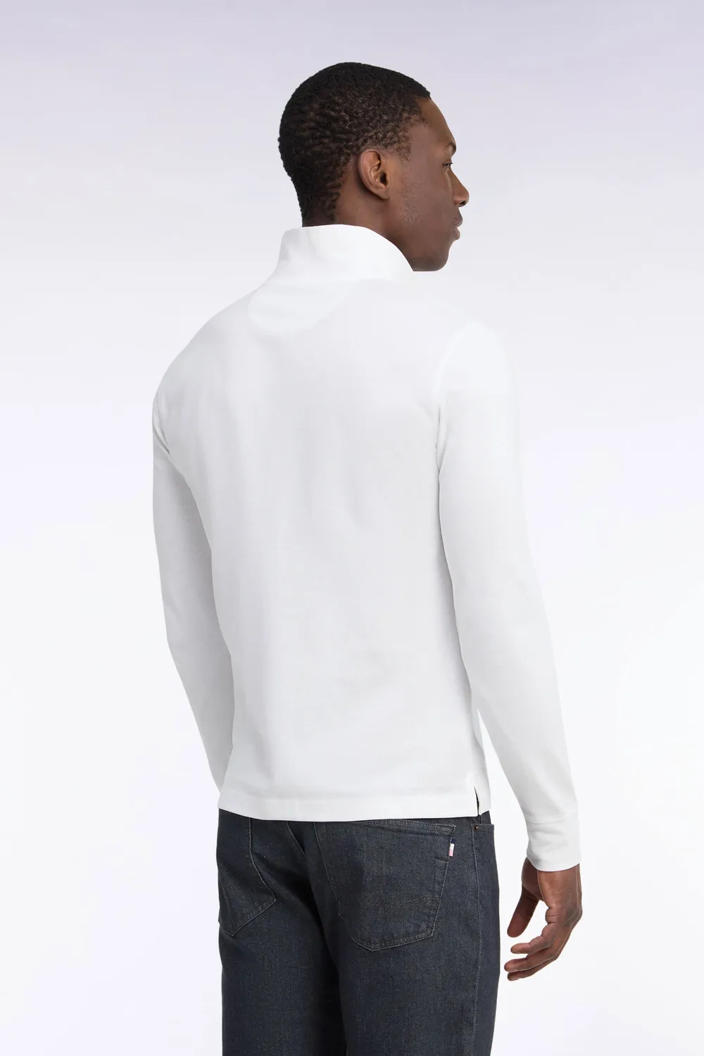 Eden Park polo manches longues coton Pima blanc coupe droite