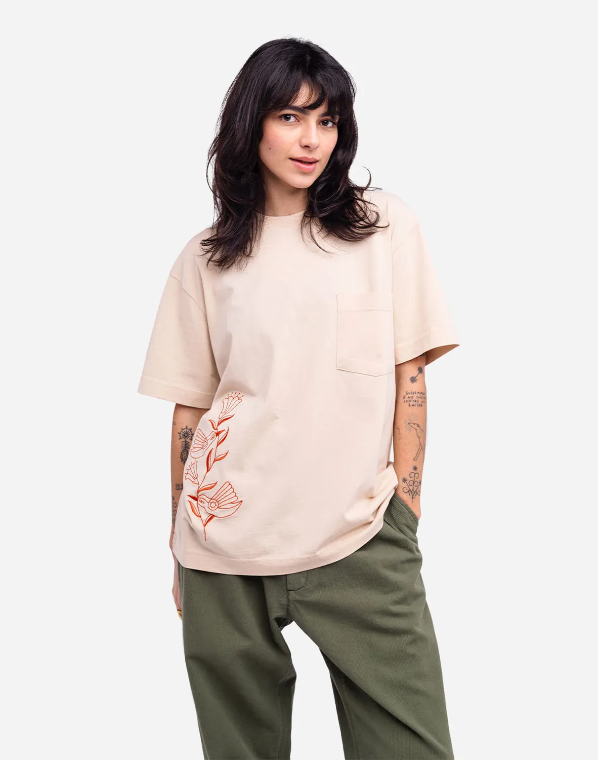 Olow Hummingbirds t-shirt crème ample vintage
