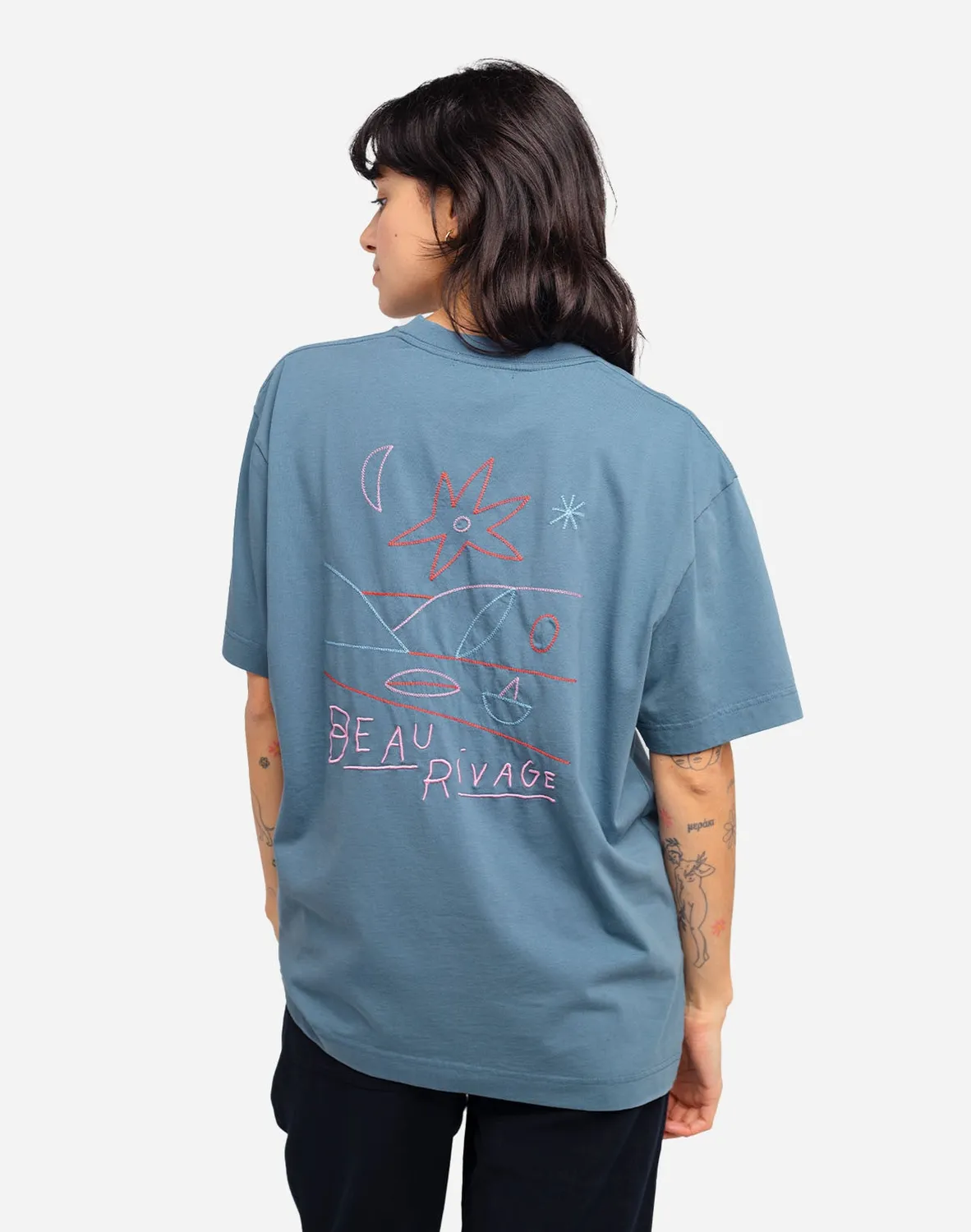 OLOW Rivage t-shirt ample bleu acier coton bio