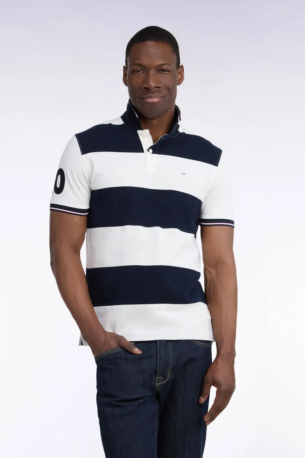 Eden Park polo rayures rugby écru marine homme