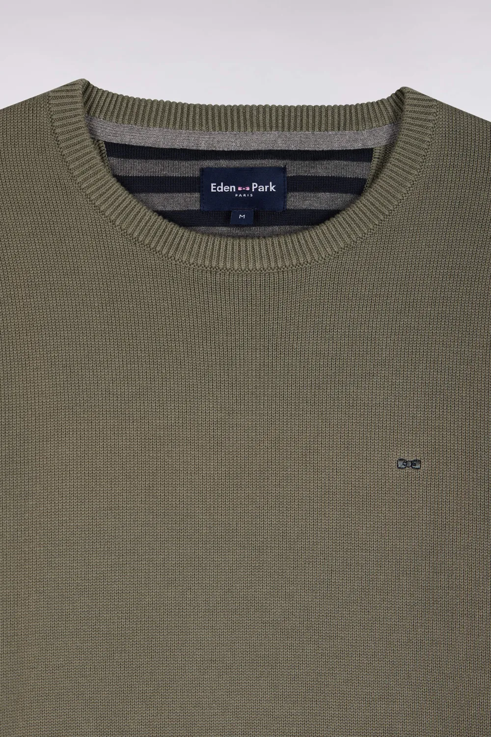 Eden Park pull homme col rond kaki coton coupe droite