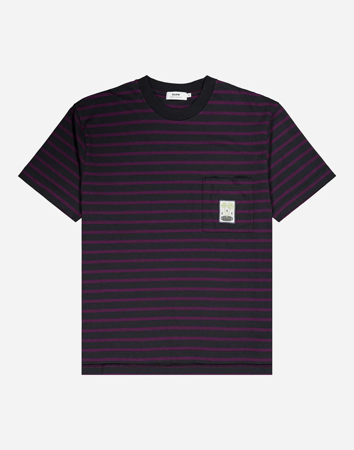 OLOW Clover t-shirt ample rayé prune noir poche poitrine