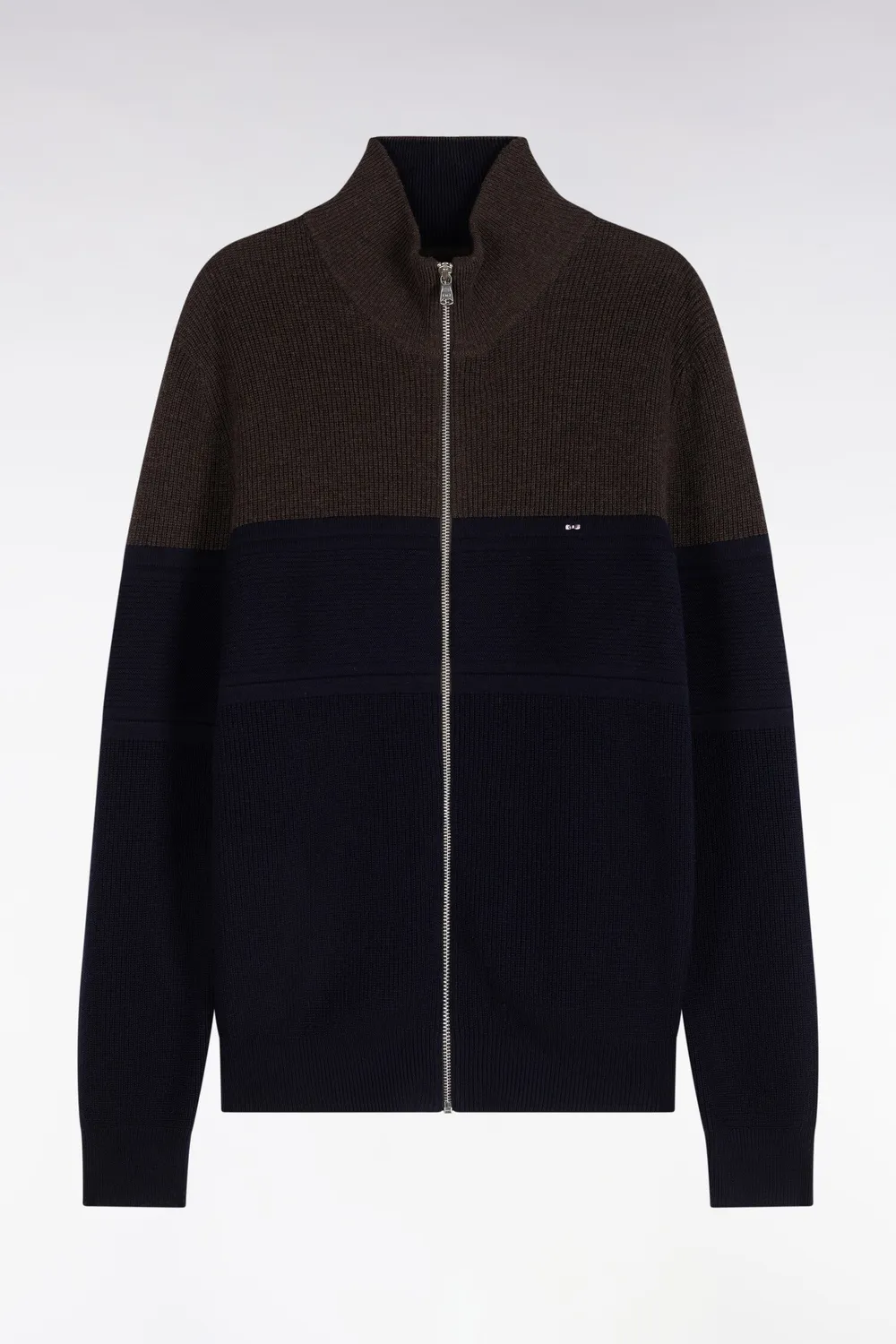 Eden Park cardigan zippé laine mérinos marine marron