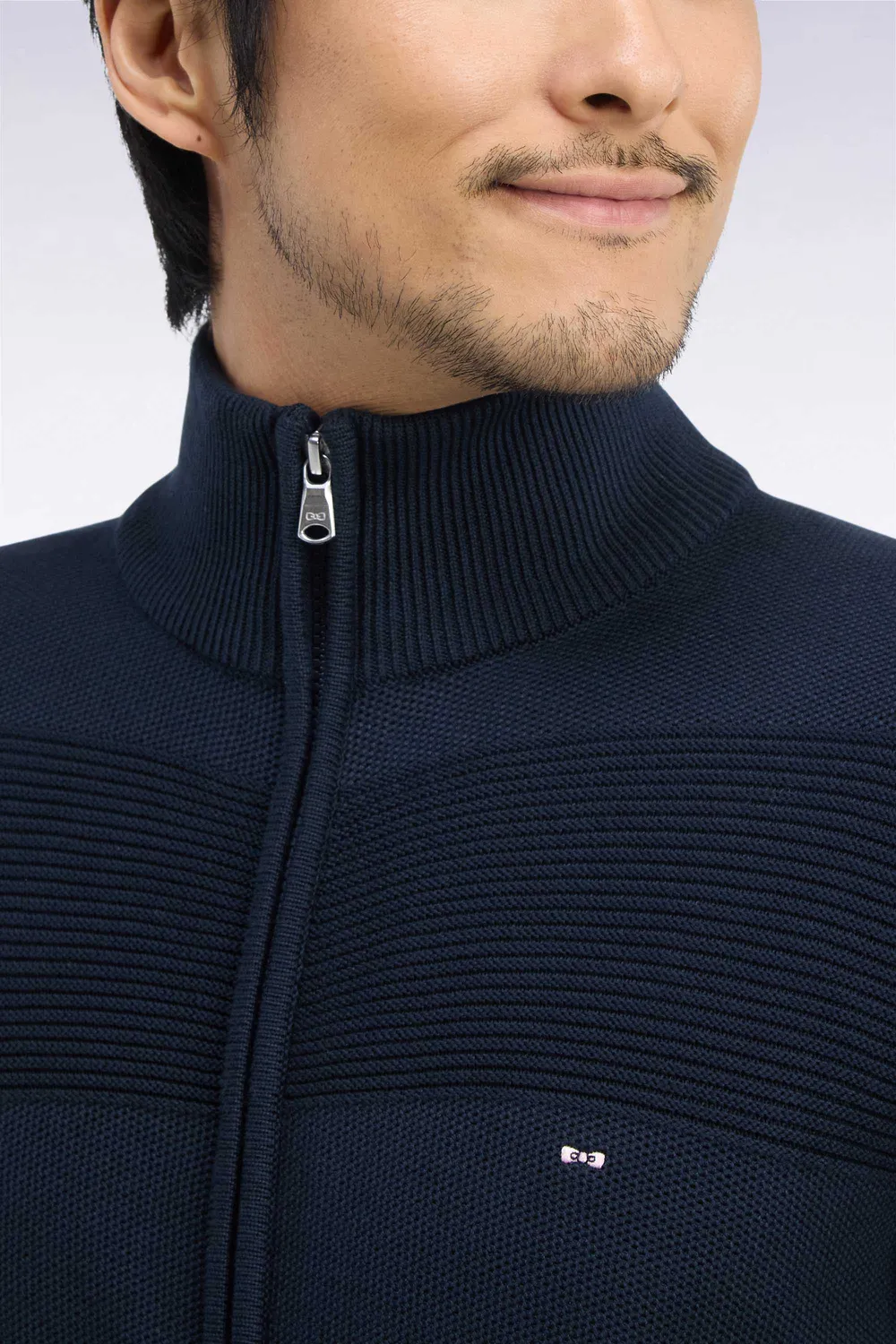 Eden Park cardigan zippé coton marine coupe droite