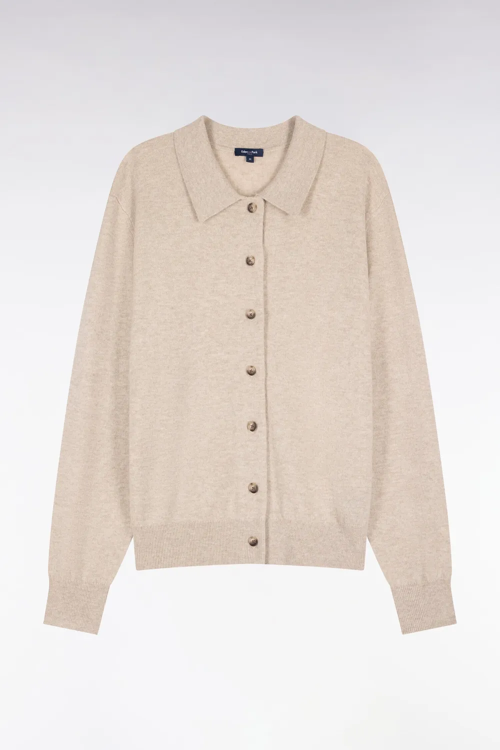 Eden Park Club cardigan femme laine cachemire beige col polo