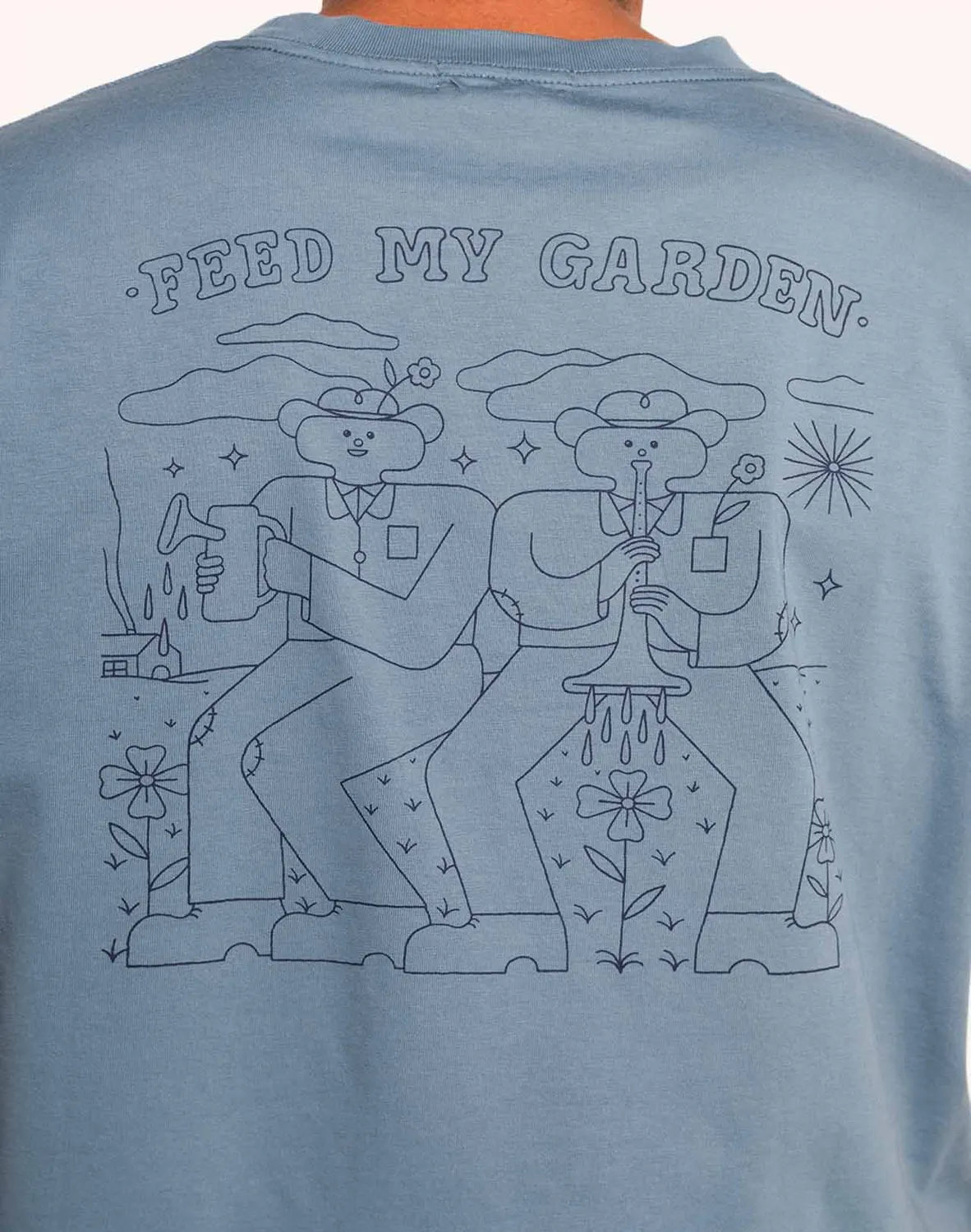 OLOW Feed My Garden t-shirt bleu acier coton bio ample