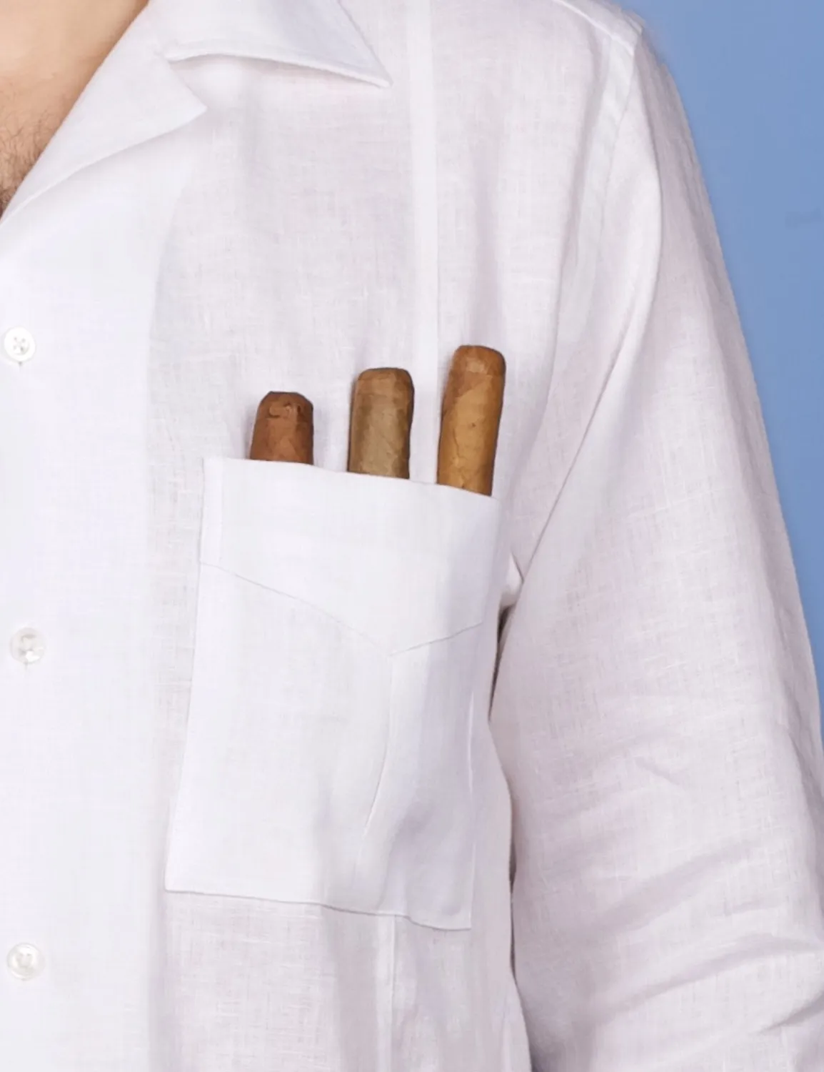 La Chemise Française Aficionado Blanche chemise lin poches cigares