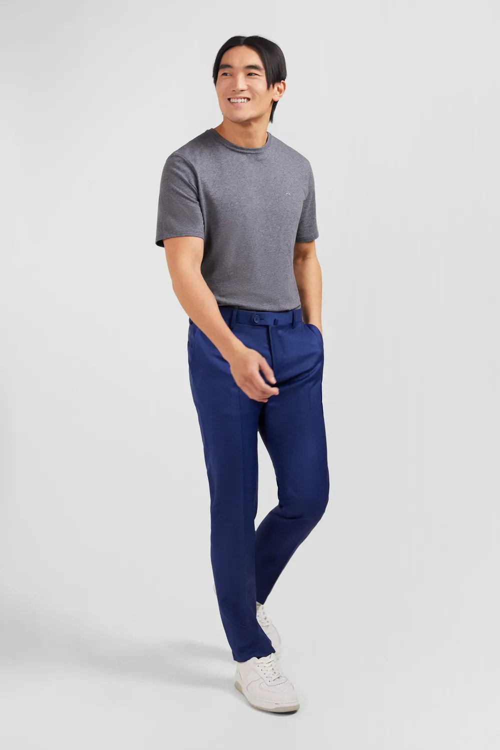 Eden Park pantalon slim bleu laine plis cassés