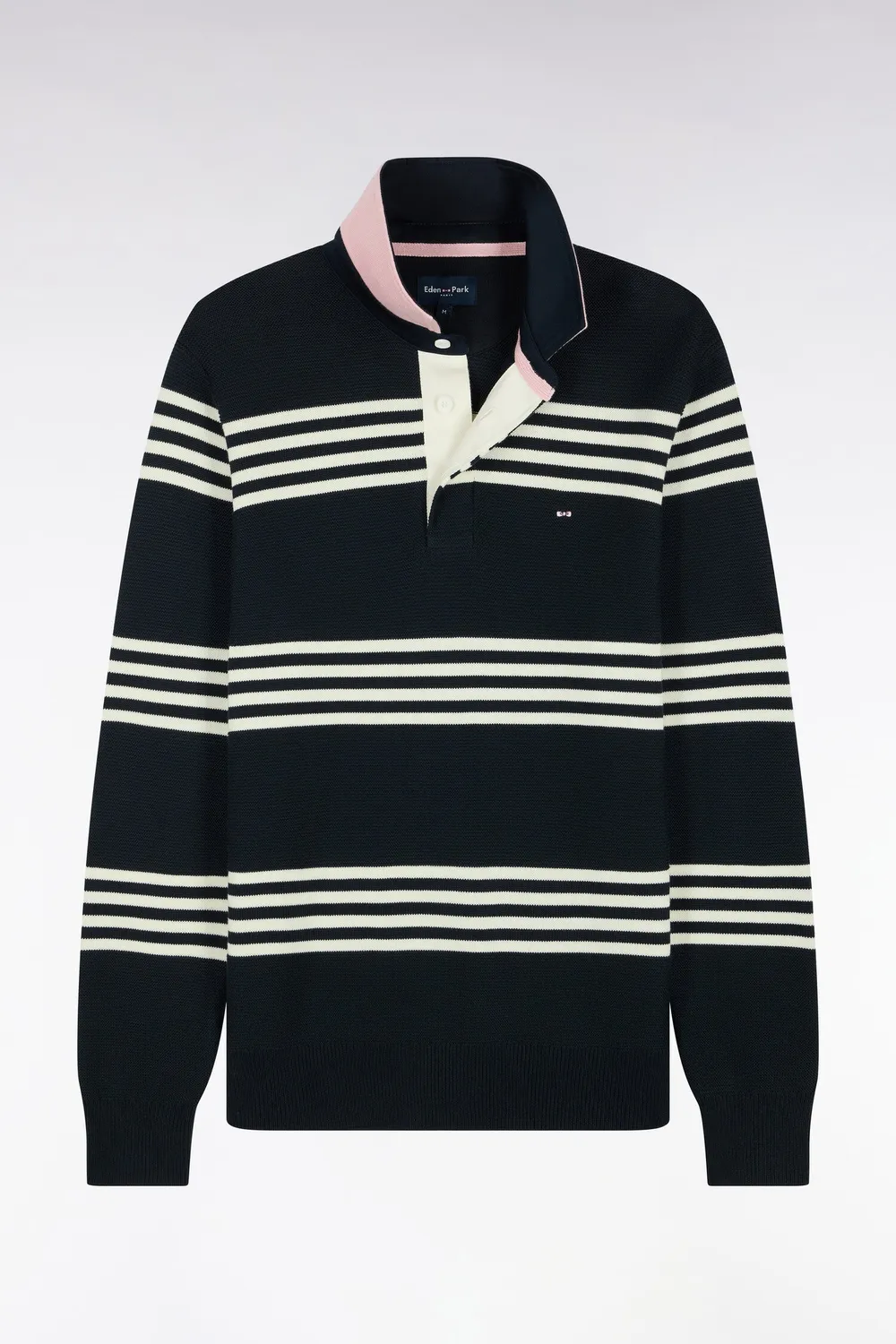 Eden Park Tricolore pull coton col maillot écru marine droit