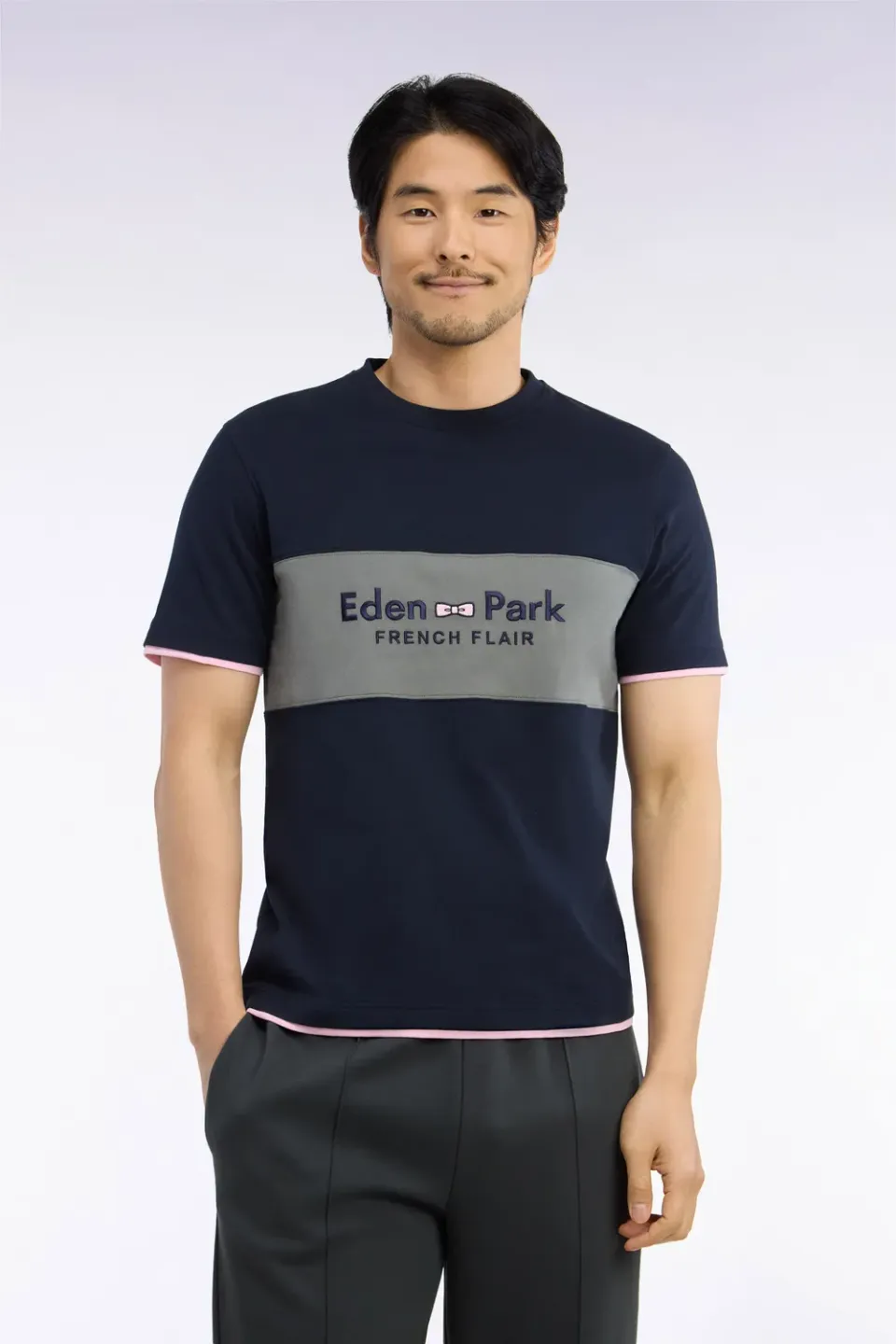 Eden Park t-shirt manches courtes bicolore kaki brodé