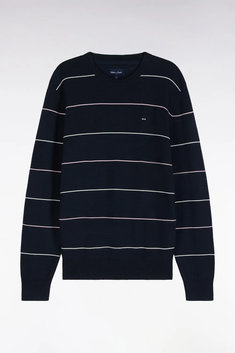 Eden Park pull col rond coton rayé marine coupe droite