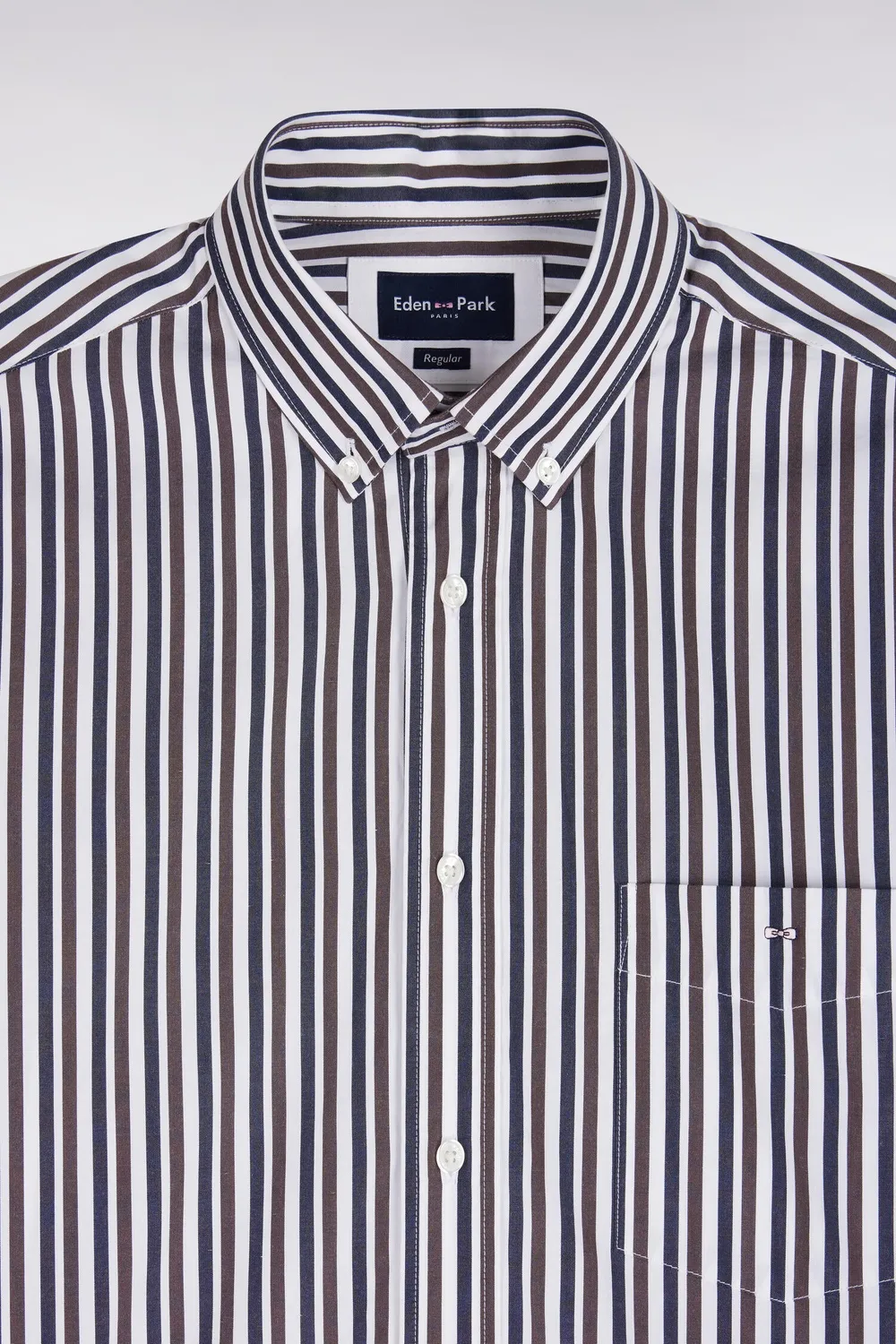 Eden Park chemise popeline rayures marron coupe droite