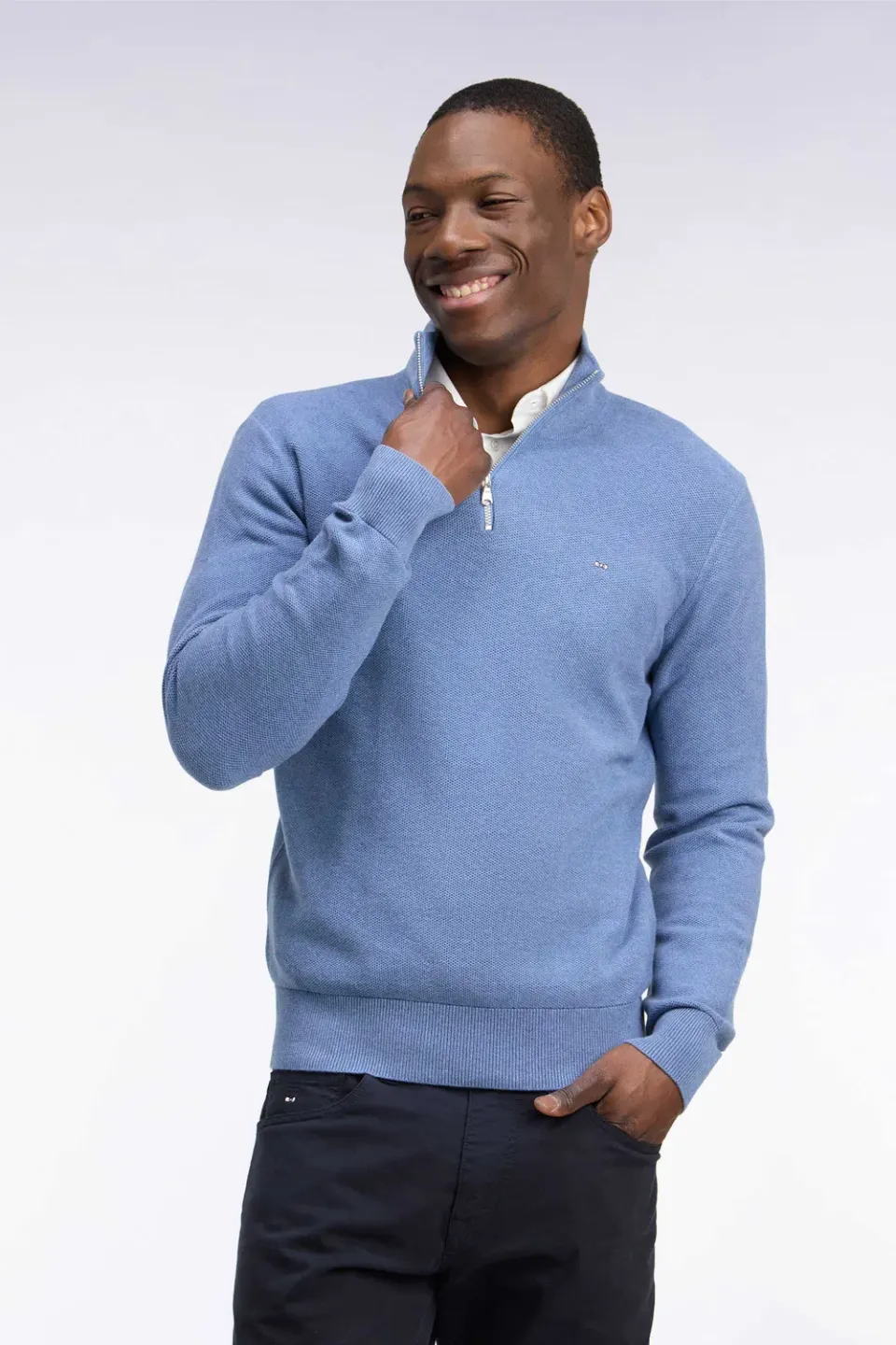 Eden Park pull col camionneur bleu coton nid d’abeille