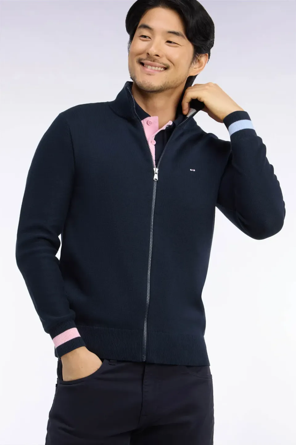 Eden Park cardigan homme coton marine zippé col camionneur