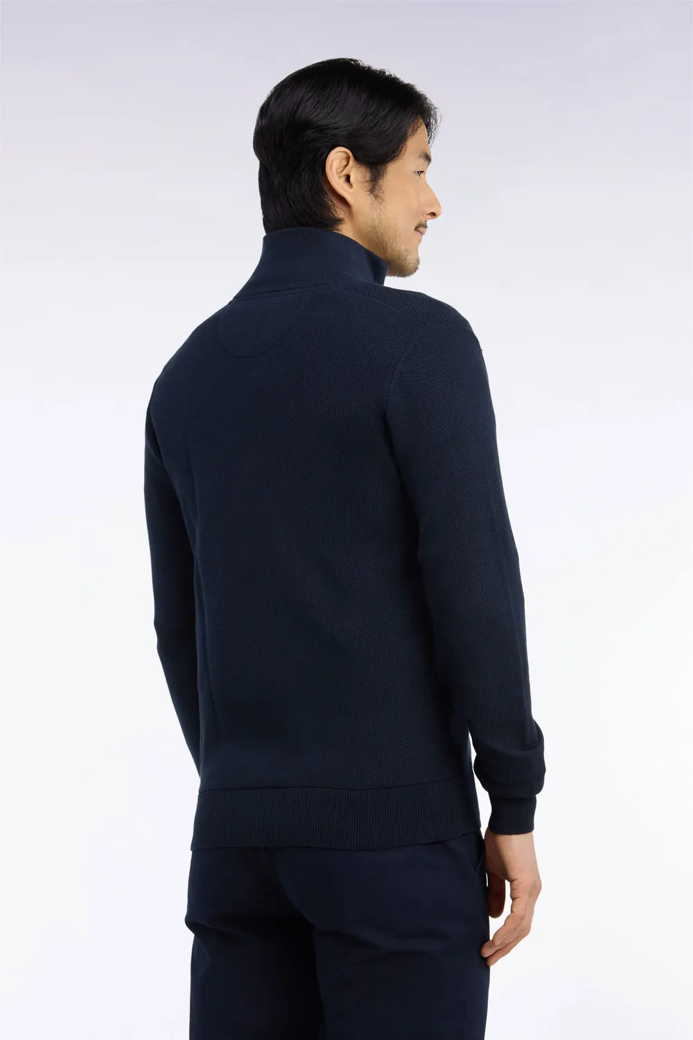 Eden Park Cardigan Zippé Coton Nid d'Abeille Marine Homme