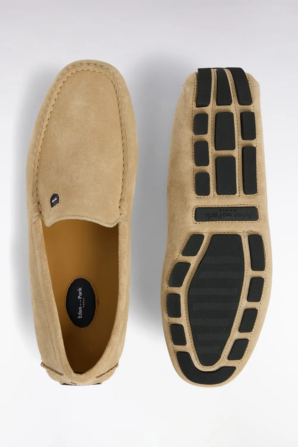 Eden Park mocassins beige chaussures cuir suédé homme