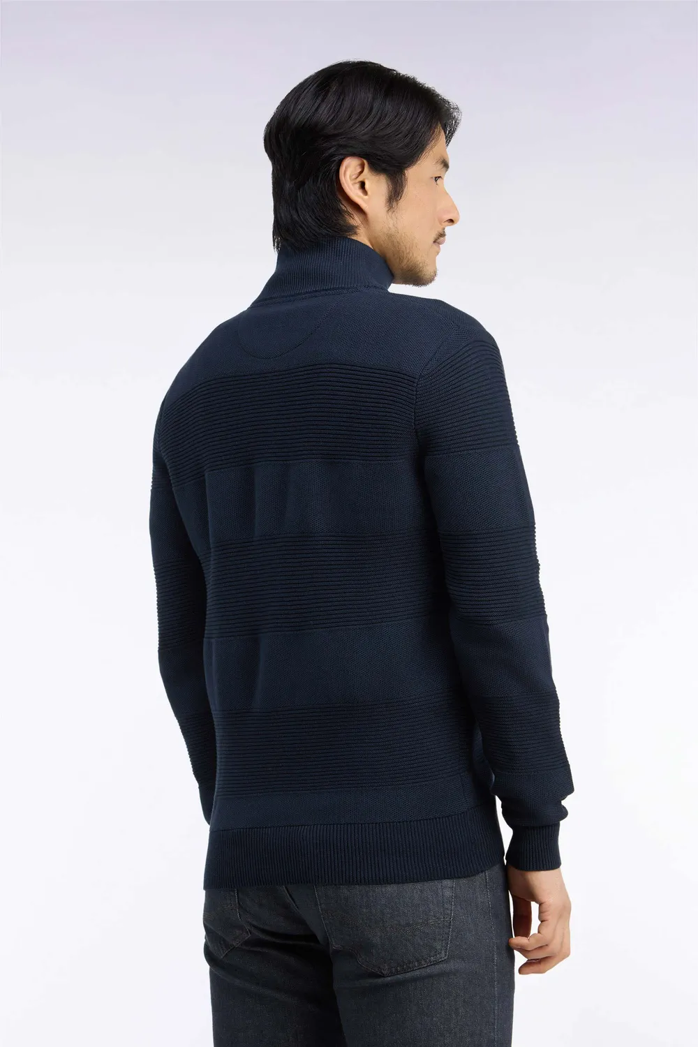 Eden Park cardigan zippé coton marine coupe droite
