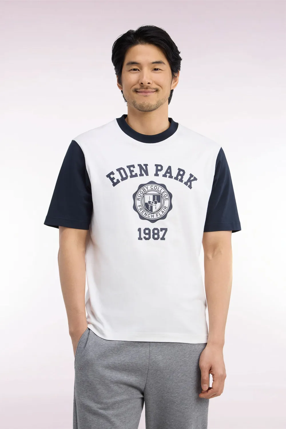Eden Park T-shirt manches courtes coton écru bicolore 1987