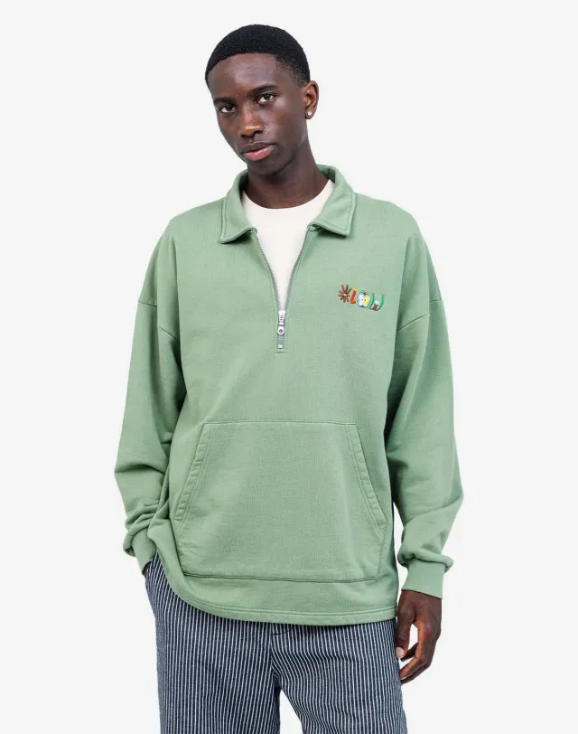 OLOW Manso Pictures sweat vert sauge col zippé