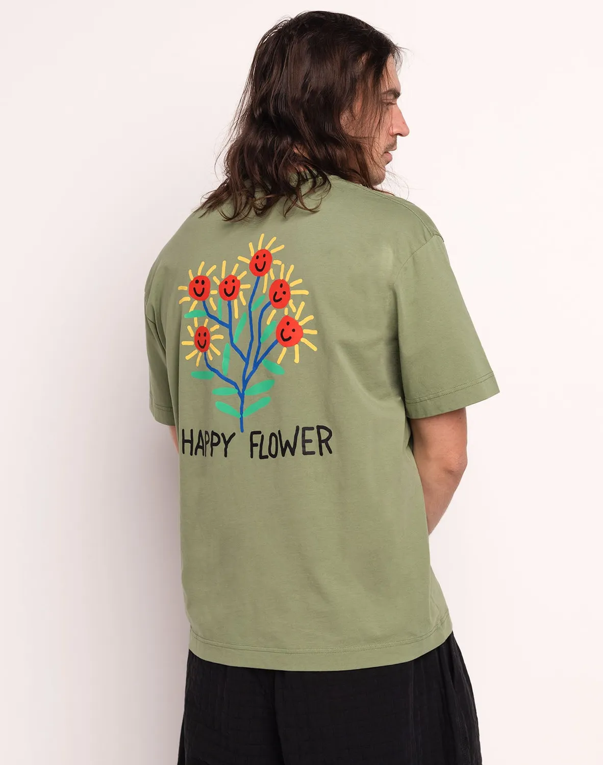 Olow Happy Flower t-shirt ample vert sauge bio