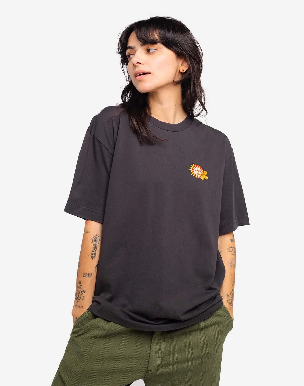 OLOW Weather t-shirt ample noir carbone coton bio