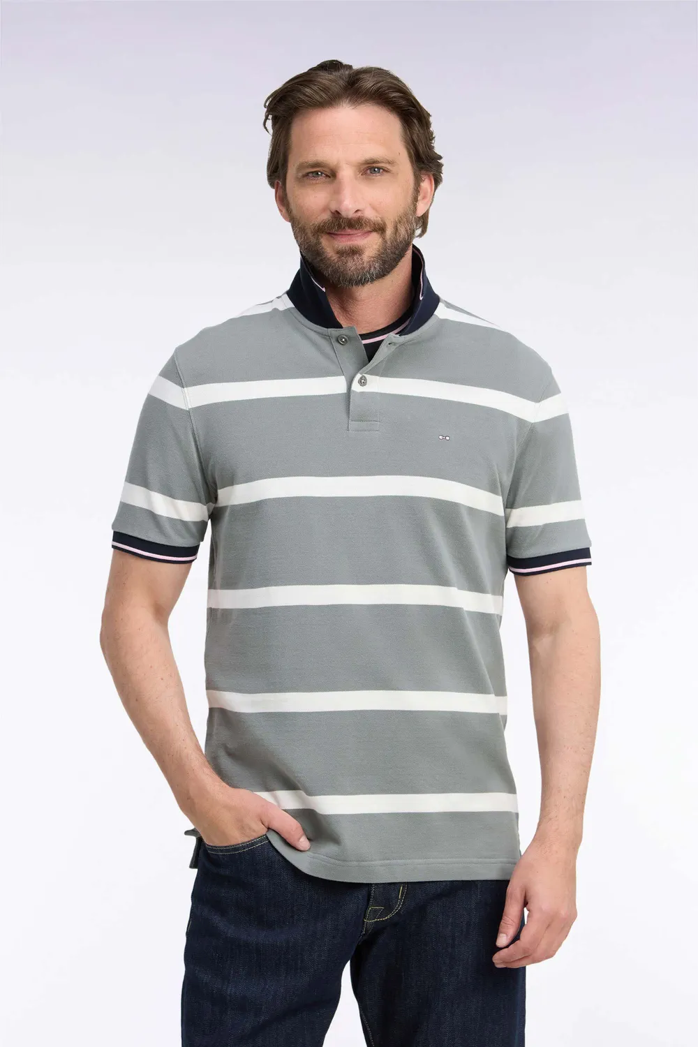 Eden Park Tricolore H26MAIPC0014 Polo Vert Rayé Coton