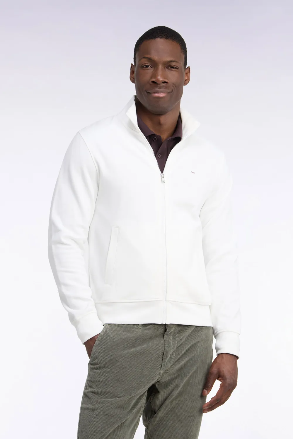 Eden Park sweat zippé molleton coton écru homme