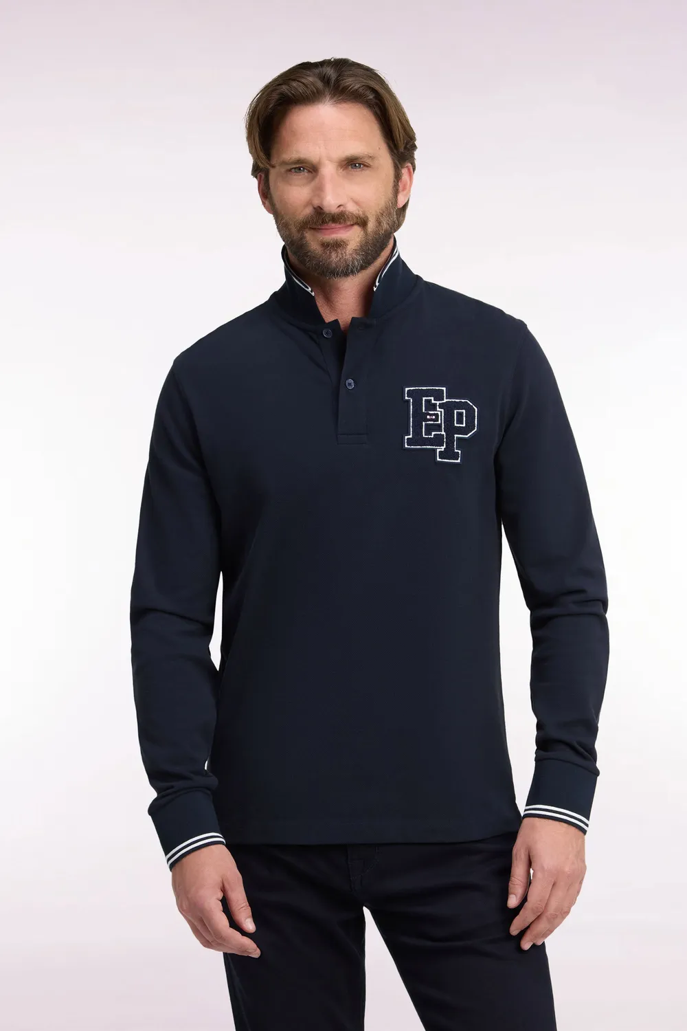 Eden Park College polo homme marine manches longues coton