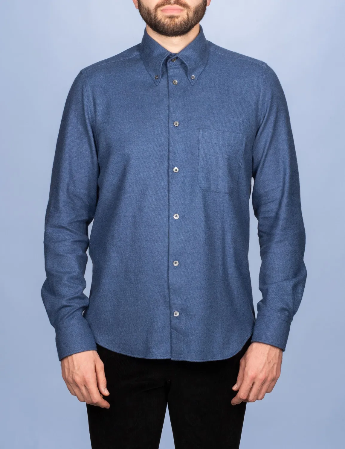 La Chemise Française Flanelle Bleu Marine chemise homme col boutonné