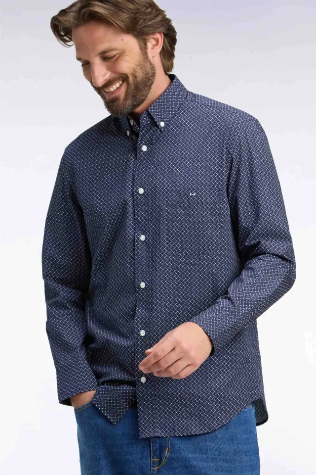 Eden Park chemise popeline coton marine micromotifs papillon