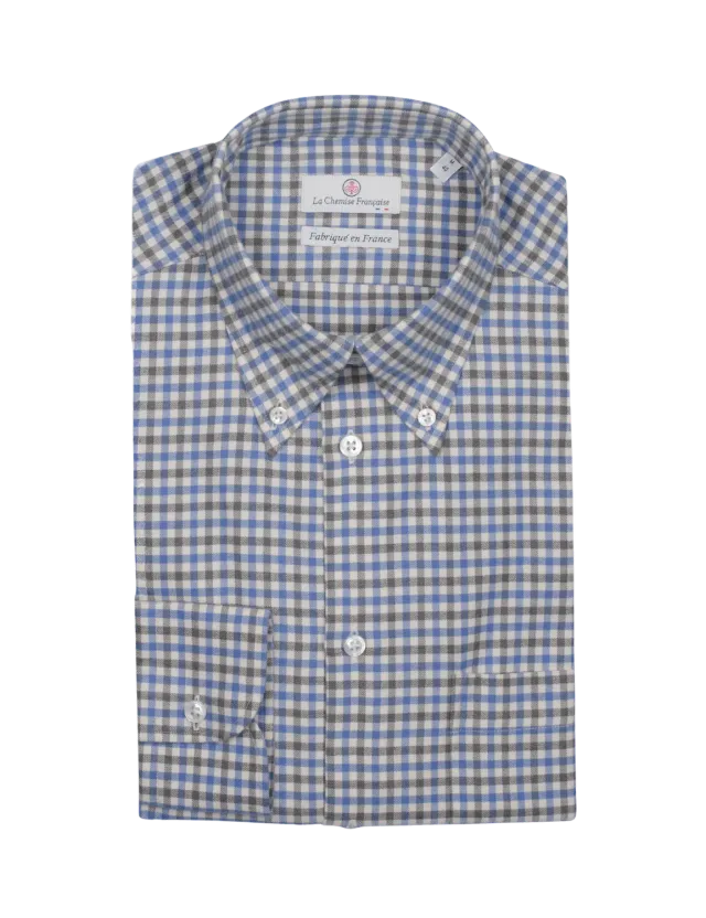 La Chemise Française Flanelle Carreaux chemise homme bleu gris