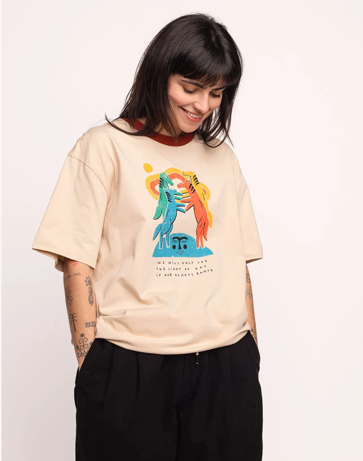 Olow Heart Emotion t-shirt crème coton bio ample