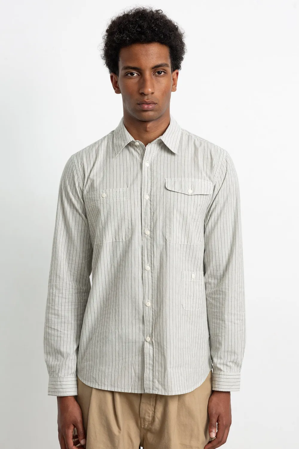 Edmmond Studios Sorne Shirt chemise grise rayée popeline