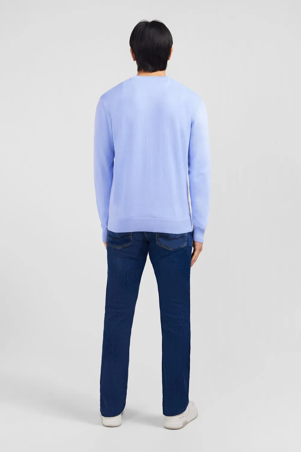 Eden Park Pull Col V Coton Bleu Logo Rose Coupe Regular