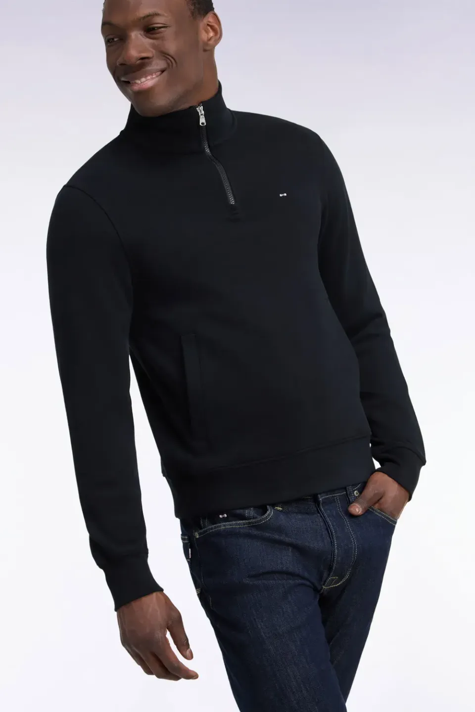 Eden Park sweat col camionneur molleton coton noir