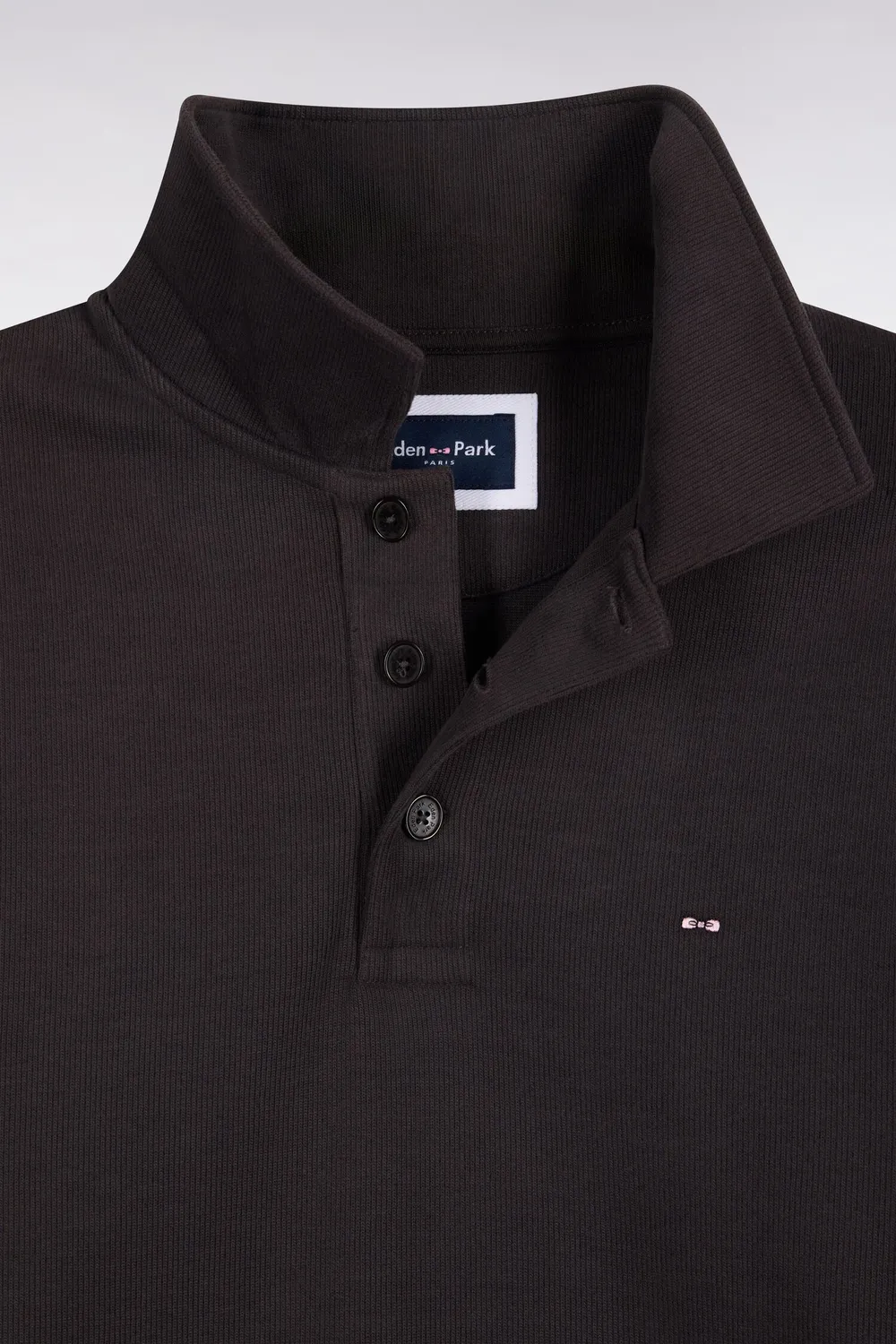 Eden Park sweat col polo marron coton coupe droite