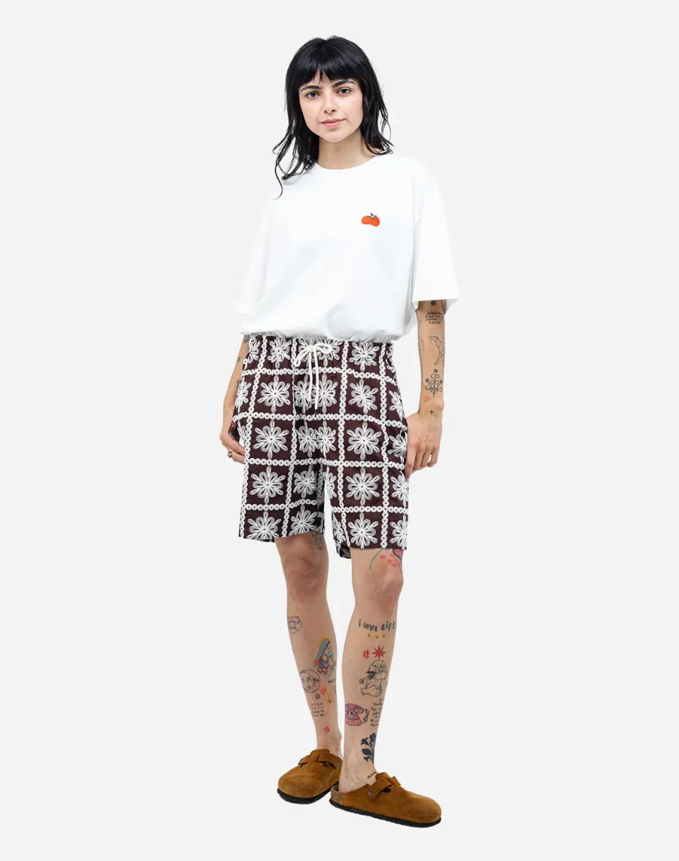 OLOW Khaju short marron brodé coton