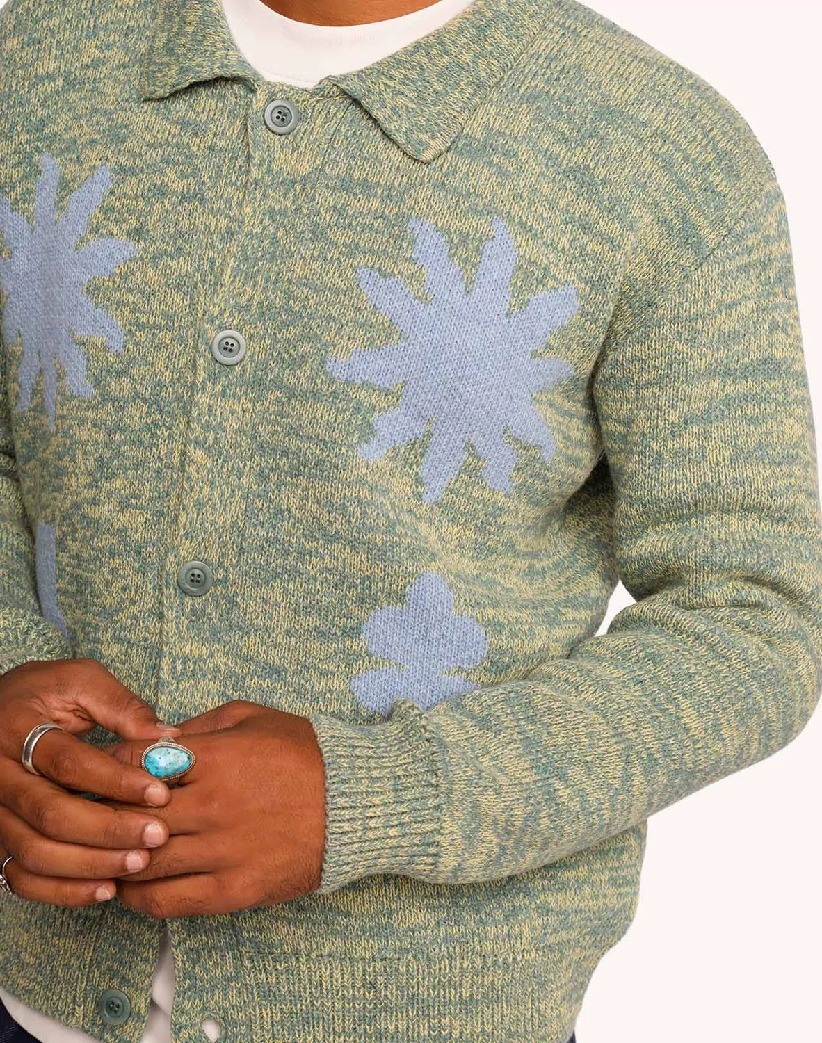 Olow Kalama gilet homme vert émeraude chiné jacquard