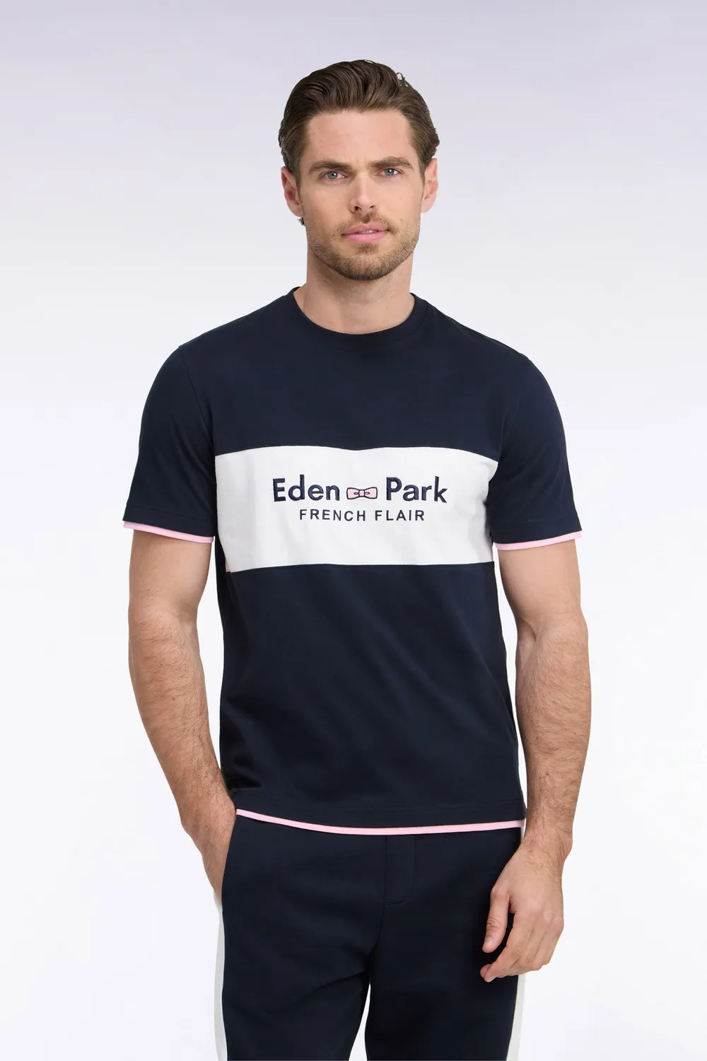 Eden Park Tricolore t-shirt bicolore écru coton brodé droit
